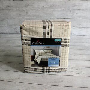 Cuddl Duds Heavyweight Flannel Sheet Set Twin Size 100% Cotton Tan Black Plaid